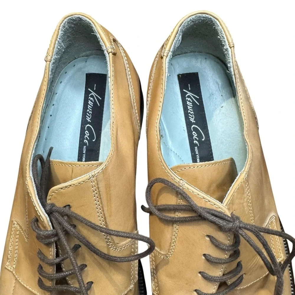 Kenneth Cole New York Shoes Mens Size 10.5 Beige Leather Derby Lace Up‎ Dress